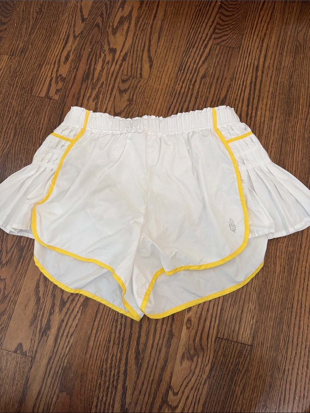 Free People White Athletic Shorts with Yellow Trim